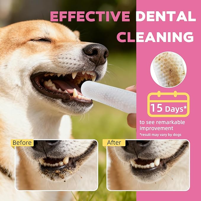 Teeth Cleaning Wipes for Dogs & Cats, Natural Formula Dog Finger Toothbrush Wipes Remove Plaque & Tartar Buildup, No-Rinse Disposable Dog Dental Care Finger Wipes(50 PCS)
