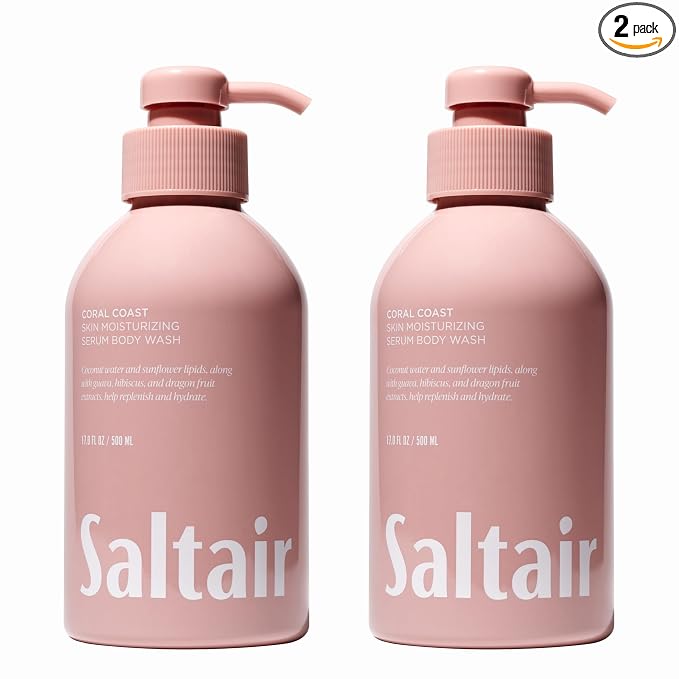 Saltair Body Wash 2-Pack – Moisturizing Body Wash with Niacinamide and Tropical Fruit Extracts – Scented Shower Gel for Women and Men – Coral Coast Scent, 2x 17oz – Vegan, Cruelty-Free, Paraben-Free