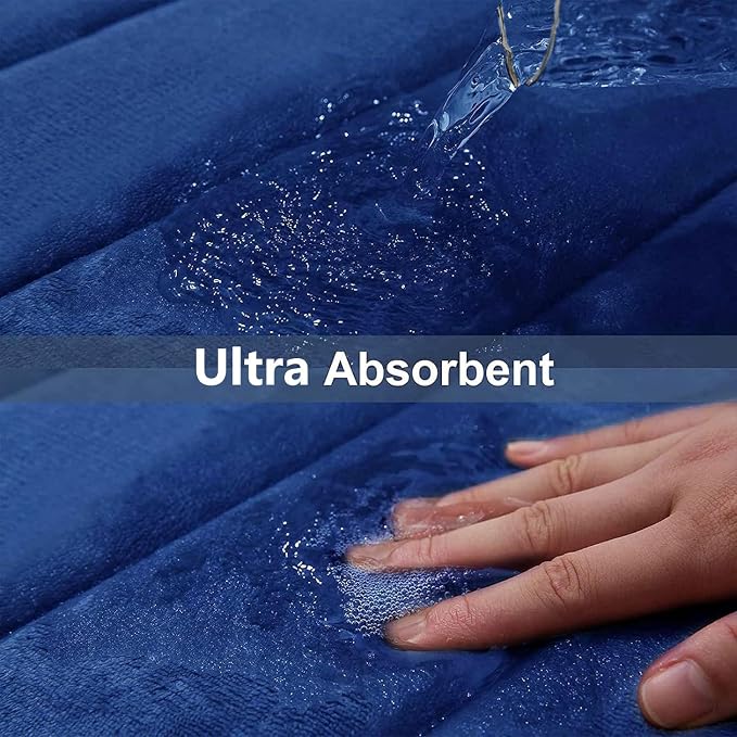 Buganda Memory Foam U-Shaped Contour Toilet Rugs, Absorbent, Thick Soft Washable Bathroom Mat, Floor Carpet Bath Rugs Mat for Toilet Base (20" x 20", Navy Blue)