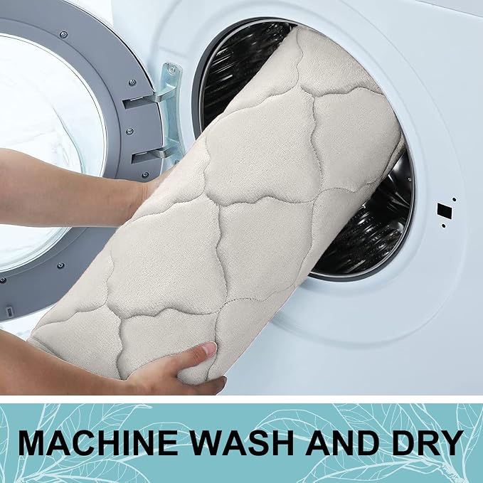 OLANLY Memory Foam Bath Mat Rug 24x16, Ultra Soft and Absorbent Bathroom Rugs, Non-Slip, Comfortable, Machine Washable Bath Carpet for Bathroom Floor, Tub, Shower and Home Decor Accessories, Cream
