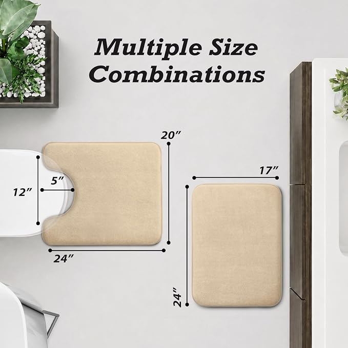 HUXMEYSON Bathroom Rugs Sets 2 Piece, Non-Slip & Quick Dry Bath Mat Set, Ultra Soft Velvet Bath Rugs for Bathroom, Toilet and Shower Floor, Light Coffee