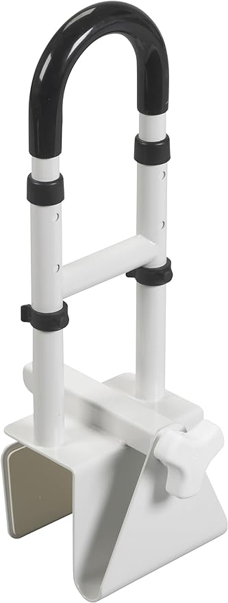 Drive Medical Adjustable Bathtub Grab Bar & Bathtub Safety Rail - Easy Clamp-On Installation - Durable Powder-Coated Steel Construction - Adjustable Height 14” to 17” - Scratch Proof Non-Slip Pads
