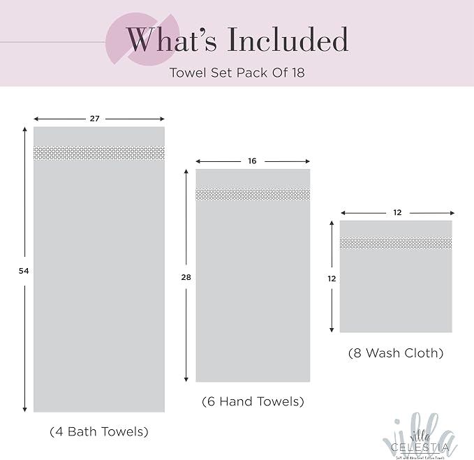 18-Piece 100% Cotton Towel Set, 4 Bath Towels, 6 Hand Towels, 8 Wash Cloth, Quick-Dry, Burgandy