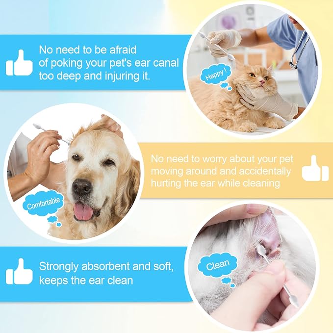 Small-Head Dog Ear Swabs, Gourd Cotton Tips, 110 pcs | Soft cotton-paper sticks in sealed packs for folds, paws, post-play cleanup, bathroom or travel.