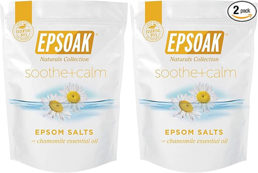 Epsoak Epsom Salt 2 lb. USP Magnesium Sulfate with Soothing + Calming Scent with Chamomile Resealable Epsom Salt Bag, Made in The USA, Cruelty-Free Certified (Pack of 2)
