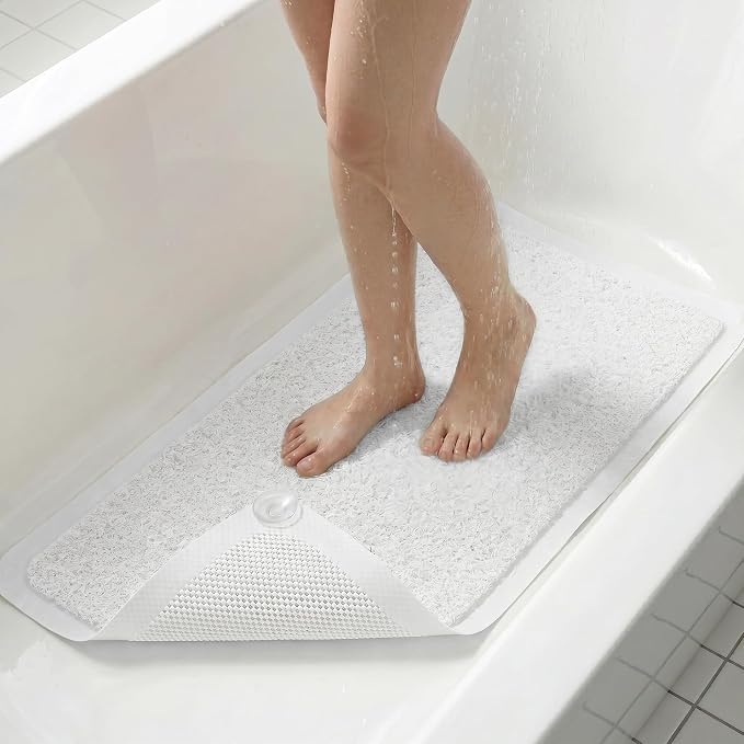 Upgraded Anti Slip Shower Mat with Suction Cups,Loofah Bath Mat for Tub | Comfortable,Strong Grip Suction Cups, Quick Dry, Easy Drainage, Easy to Clean,Inside Shower,Shower Accessories