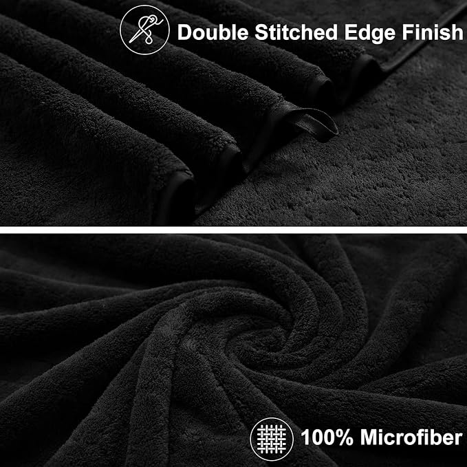 Luxury Bath Towels Set - 12 Piece (4 Large Bath Towels,4 Hand Towels,4 Washcloths), 100% Microfiber,Extra Absorbent Super Soft & Quick Dry,Complete Family Pack for Bathroom Gym Pool,Black