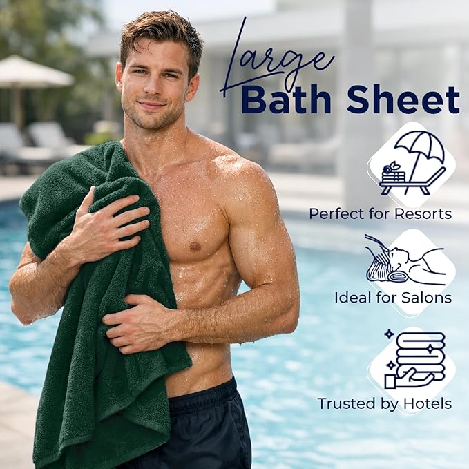 DAN RIVER 2 Pack Luxury Bath Sheets 35x70, 600 GSM, Soft & Quick Dry 100% Ring Spun Cotton Towels Ideal for Hotels, Spas, Gyms & Salons Extra Large, Hunter Green