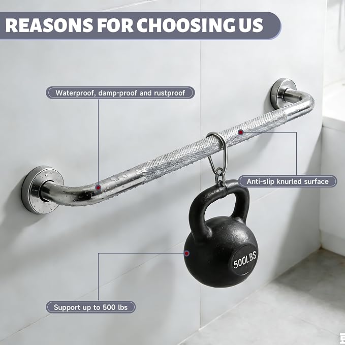 16 Inch Shower Grab Bar 1.25" Dia, 2 Pack Nickel Anti Slip Bathroom Grab Bar, 304 Stainless Steel Knurled Handicap Grab Bars, Safety Support Handrail,Bath Shower Handle for Elderly Injury Senior