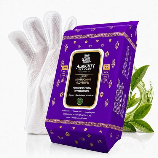 PET Cleaning Deodorizing Glove Wipes for Dogs & Cats, Vet Recommended Hypoallergenic Hydrating & Nourish Fur Pet Grooming Glove Wipes, Pet Bathing Wipes for Horse Coat Care,20pcs, Green Tea Scented