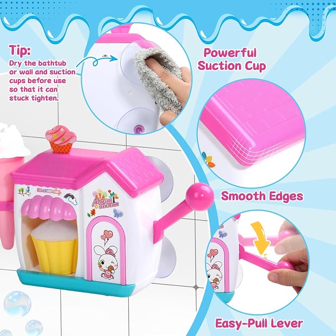 Bath Toys for Kids Ages 4-8 Ice Cream Foam Maker Bubble Pretend Play Cake Set Bath Toys for Toddlers 3-5 Bathtub Water Toy Birthday Gifts for 3 4 5 Year Old Girls Boys