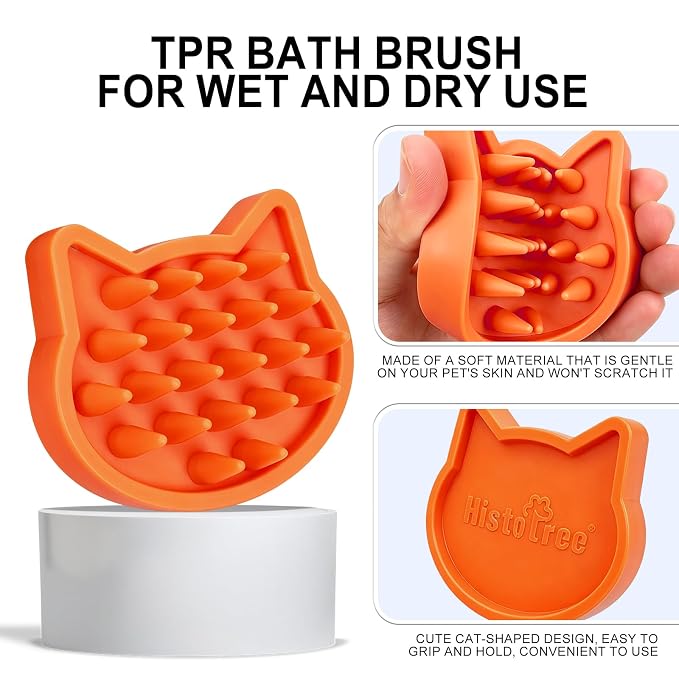 Orange Cat-Shaped Dog Bath Brush Dog Washing Brush for Dogs&Cats | Soft TPR Bristles,Dog Massage Shampoo Brush,Pet Grooming Tool,Remove Loose Hair Knots Deep Cleansing