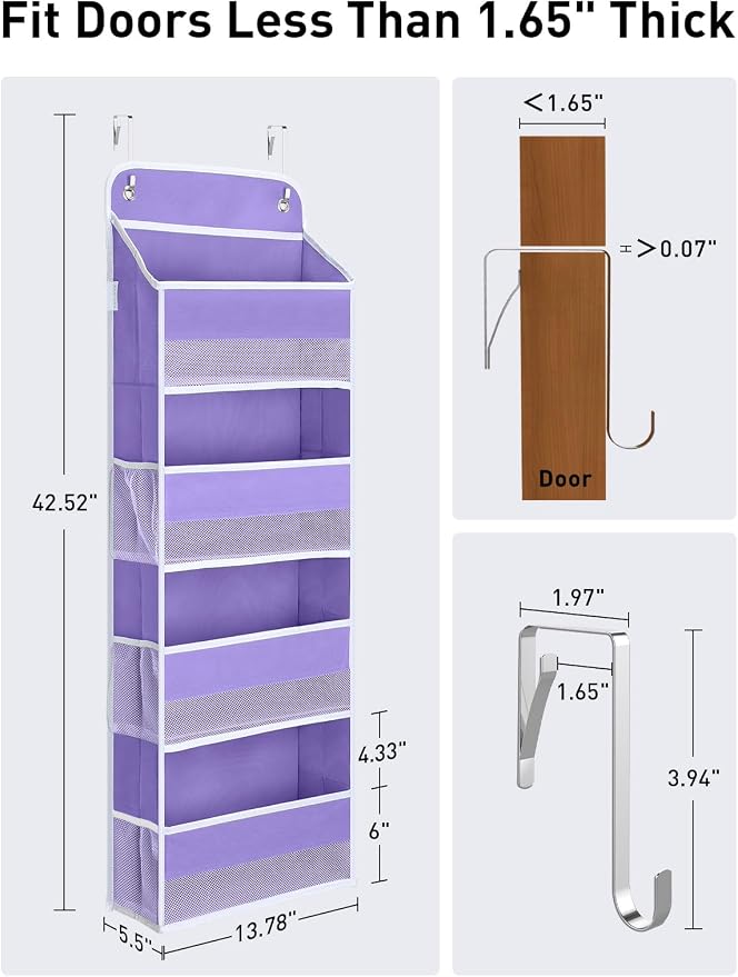 Yecaye Over the Door Organizer, 35.2lbs Load Toy Stuffed Animal Storage, Bathroom Organizers and Storage for Nursery Newborn Baby Essential Stuff Dorm Room Essentials, Purple 4 Tier