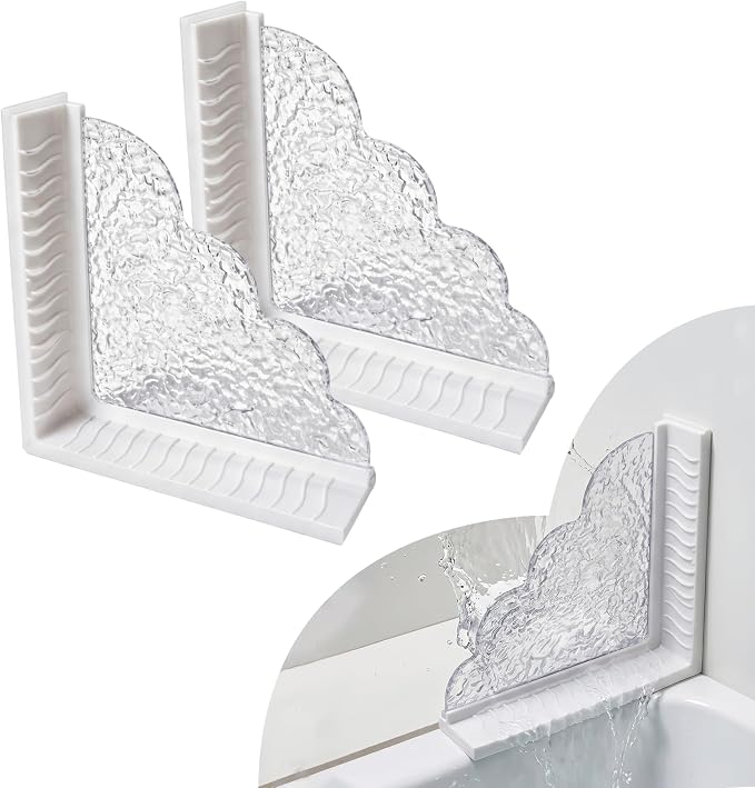 Shower Splash Guard for Bathtub, Silicone Splash Guards Kit with Strong Suction Cups, Bathroom Shower Corner Water Guard to Keep Water for Walk in Shower, 2-Pack(10 x 9.84 Inch), White
