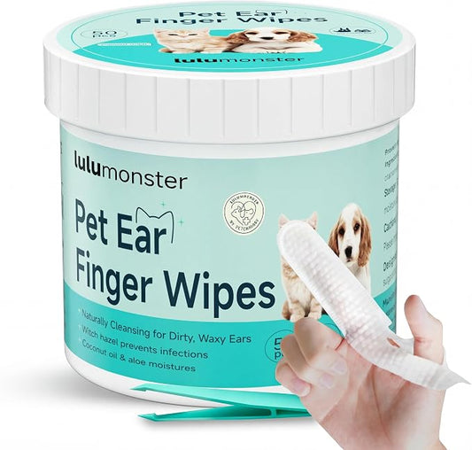 Dog Ear Wipes Finger Pads – Ear Cleaner Finger Wipes for Dogs & Cats, Remove Ear Wax & Odor, Gentle & Unscented