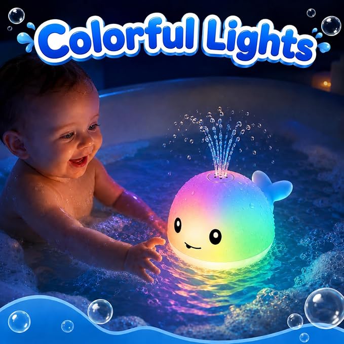 Gigilli Baby Bath Toys, Light up Bath Toys for Kids Ages 1-3, Pool Water Toys 1 Year Old Boys Girls Gifts, 6-12-18 Months Baby Whale Bath Toy Sprinkler, Toddler Fountain Bathtub Water Table Toy