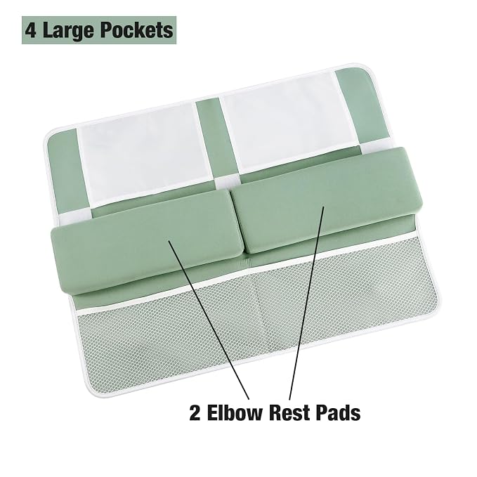 PandaEar Baby Bath Kneeler & Elbow Rest Pad, Comfortable Non-Slip Kneeling Mat Cushion with Toy Organizer Storage Pockets, Foldable Foam Mat for Toddler Bathroom Bathing Time (Green)