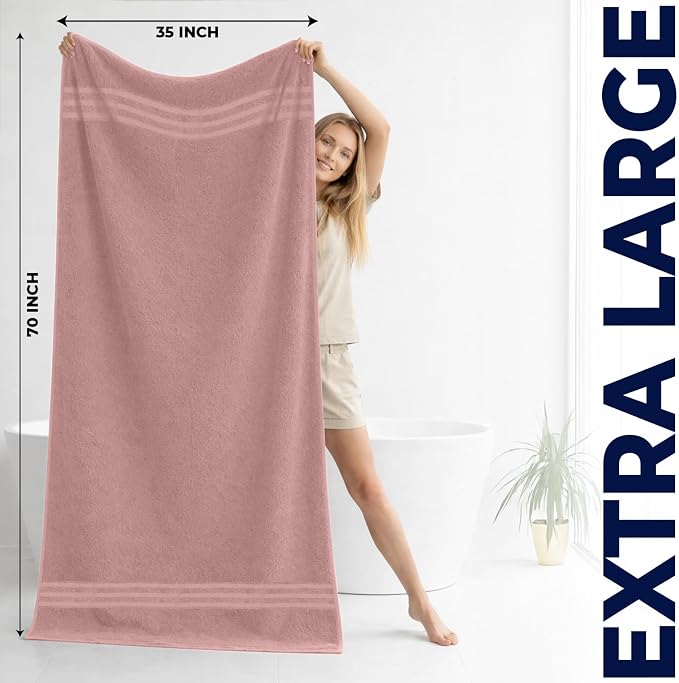 DAN RIVER 2 Pack Bath Sheets Extra Large 35x70, Large Bath Towels for Adults, XL Oversized Heavy Duty Towel Set, 600 GSM 100% Ring Spun Cotton, Soft Quick Dry, Dusty Rose