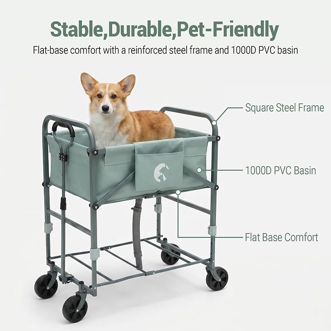 SILJOY Elevated Dog Bathtub, Adjustable Folding 3-in-1 Grooming Tub | 4-Level Adjustable Height, Portable Design, 1000D PVC, with Wheels, Fits Small & Medium Dogs up to 33 lbs