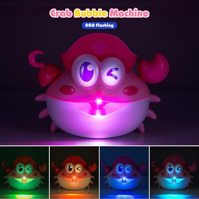 Bath Toys,Rechargeable Crab Baby Bath Toys Light Up Bath Bubble Machine with Colourful RGB Light Great Birthday Gift for Boys and Girls Toddler Toy for Kids Ages 1-3 4-8