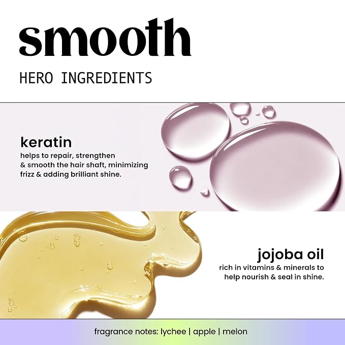 HASK Smooth + Keratin Shampoo + Conditioner Set | with Jojoba Oil for Frizzy, Unruly Hair | 16oz each, 2 Pack