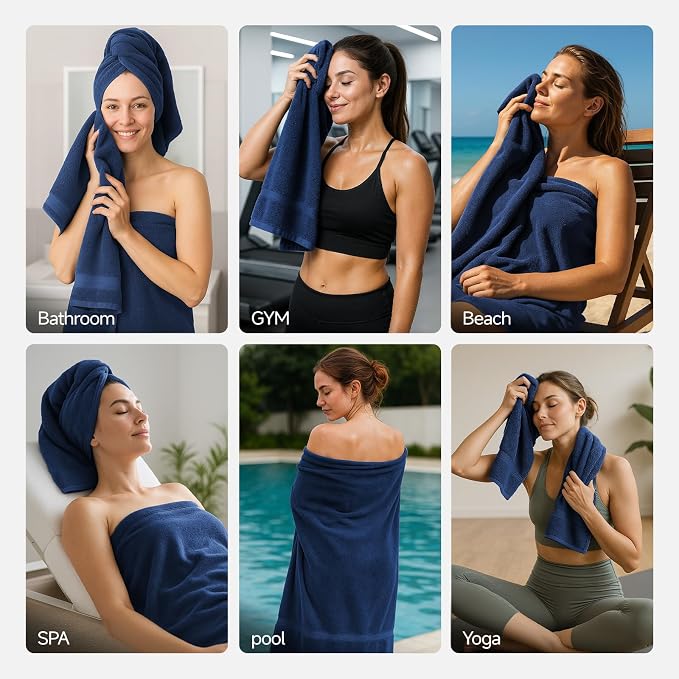 REDKISS 2 Pack 70"x35" Extra Large Bath Sheets for Bathroom - 100% Cotton Soft Fluffy Quick Dry Lightweight Towels for Tall or Curvy Adults, 700G,Full Body Coverage Shower, Pool, Yoga Travel, Blue