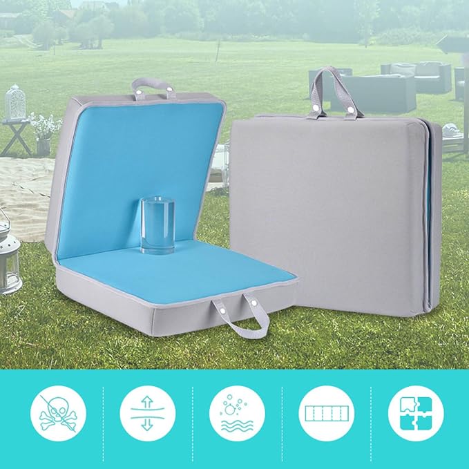 Folding Extra Thick Foam Garden Kneeling Pad, 4.5cm Memory Foam Lightweight & Portable with Handles for Gardening Yoga Bath Kneeler Pad Seat Cushion Indoor & Outdoor Support for Men Women (Sky Blue)