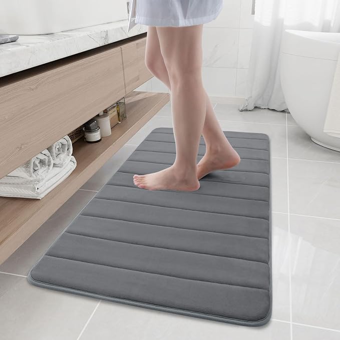 Buganda Memory Foam Bath Mat, 44" x 20", Ultra Soft Bathroom Rugs, Water Absorbent and Machine Washable Bath Rug for Bathroom, Shower, and Tub, Grey