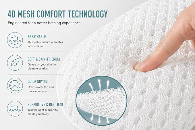 Bath Pillow Bathtub Pillow, 6D Bath Pillows for Tub Neck and Back Support | with 6 Non-Slip Suction Cups Bath Tub Pillow Headrest,Relaxing Bathtub Pillow Bathroom Shower Accessories Spa Gifts