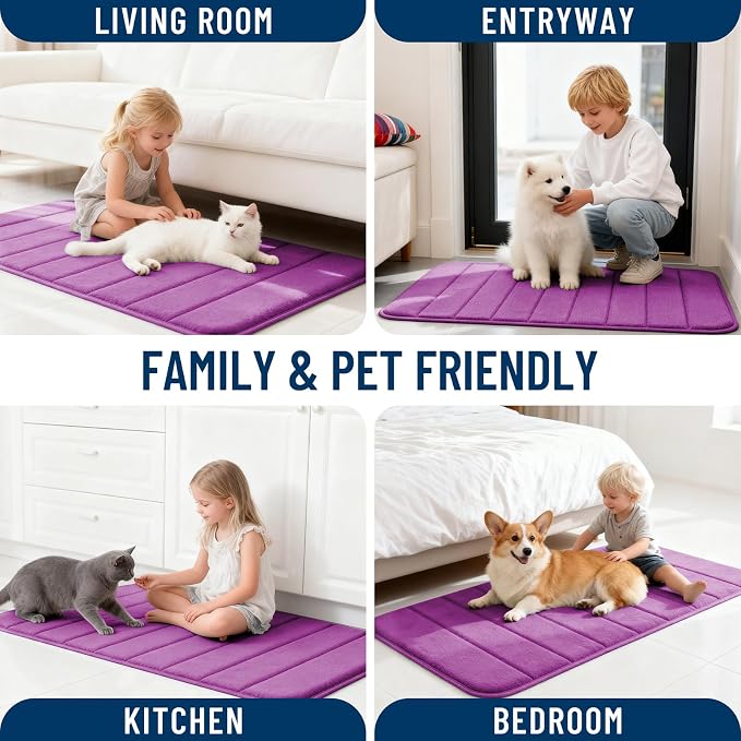OLANLY Memory Foam Bath Mat 30x20, Super Soft Absorbent Bathroom Rugs, Quick Dry, Machine Washable Shower Floor Rugs, Bathmat Carpet, Bathroom Home Decor Accessories, Purple