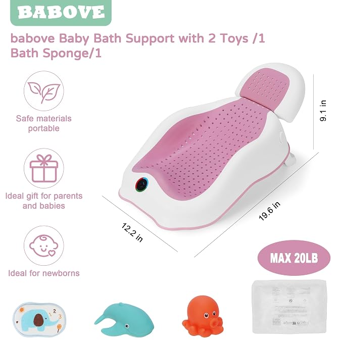 babove Baby Bath Support | Newborn Bathtub, With Thermometer, Collapsible, Ergonomically Designed, Baby Tubs for Newborn Essentials Must Haves (Pink)