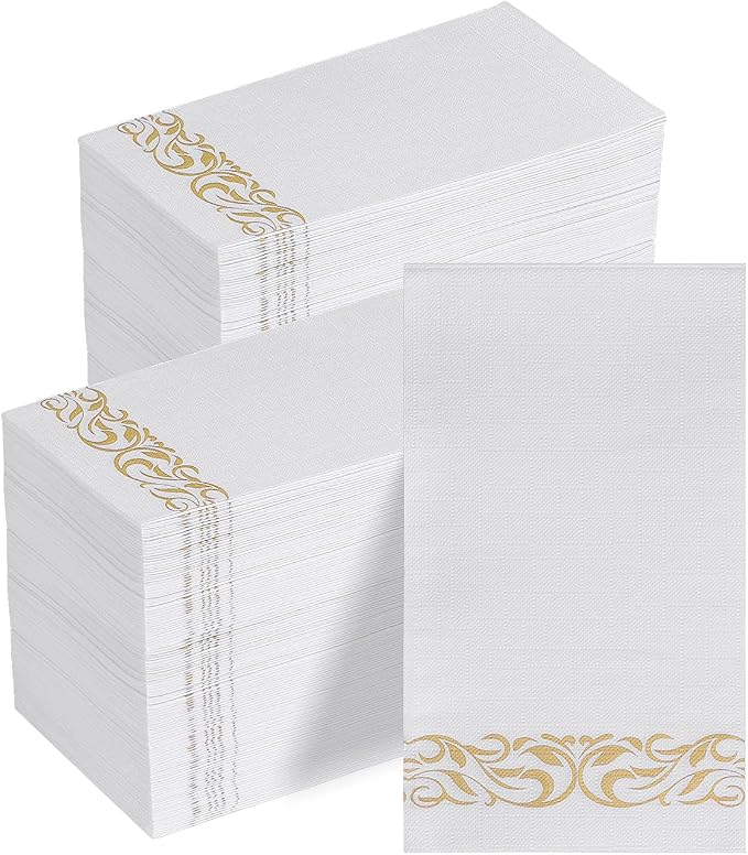 Goodluck 600 Pack 3-Ply Disposable Napkins - Soft & Absorbent Paper Hand Towels for Bathroom Guests, Dinner Party, Kitchen, Christmas, Wedding & Events, Parties - Floral Gold Trim