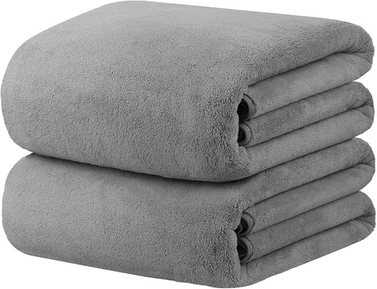 JML Bath Sheet Towels (2 Pack, 35"x70") - Microfiber Hair Towel for Adult Bathroom, SPA, Hotel - Super Soft, Absorbent, Lint Free, Fade Resistant, Grey