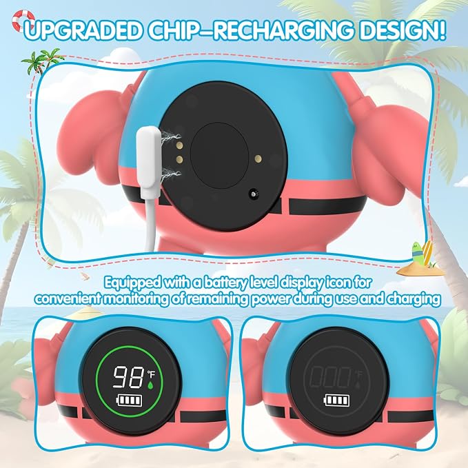 BabyElf Rechargeable Baby Bath Thermometer – Floating Crab Water Temperature Thermometer for Baby Bath, Automatic Sensing, Hot & Cold Alert, Waterproof Bathtub Thermometer for Newborns