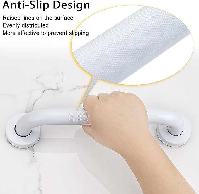 Sumnacon 12 Inch Anti-Slip Grip Bath Grab Bar - Sturdy Stainless Steel Shower Handle with Screws, Safety Handicap Shower Bar for Bathtub Toilet Bathroom Kitchen Stairway Handrail, White (Pack of 2)