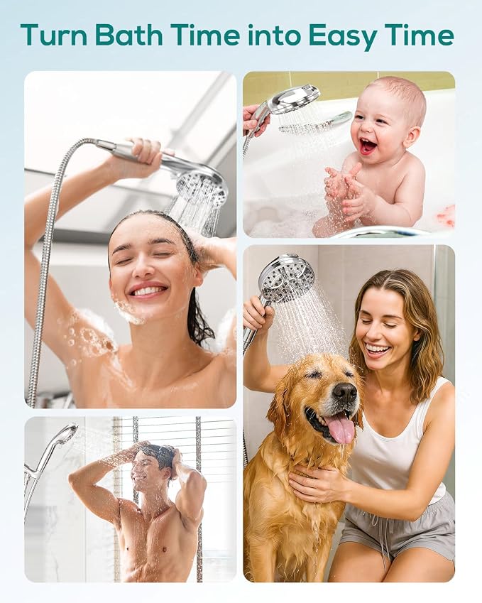 High Pressure Shower Head with Handheld Filtered Shower Head for Hard Water 10 Spray Modes Detachable Shower Head with 71" Hose for Family Children Pets