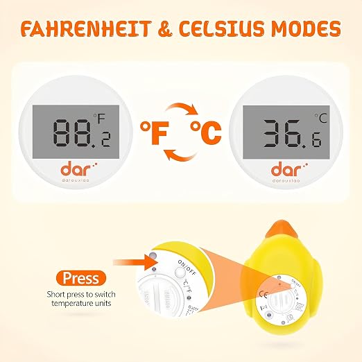 Baby Bath Thermometer for Infants & Todlers, Floating Duck Water Thermometer with Instant Temperature Reading,3-Color LED Safety Alert,Large LCD Display, BPA-Free Bathtub Toy Auto On/Off