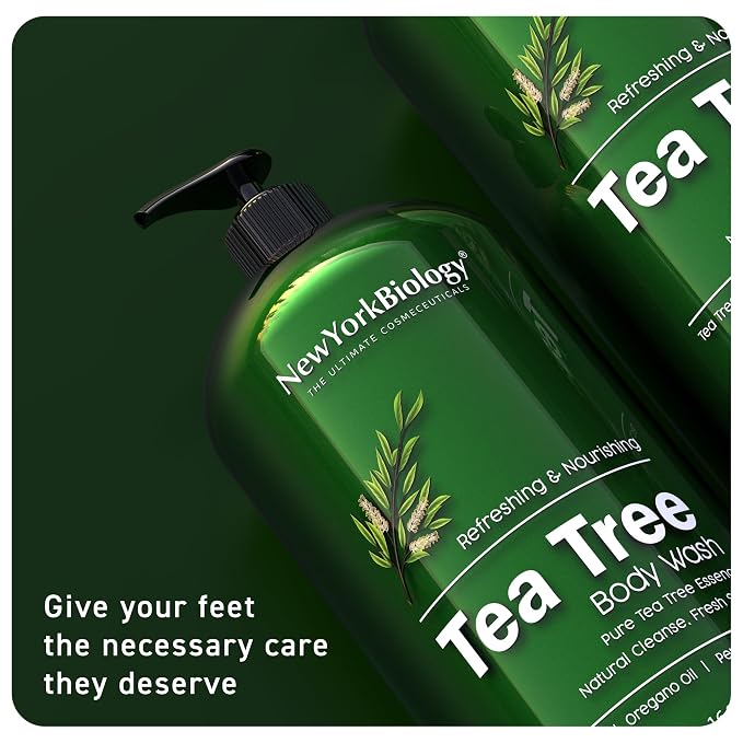 New York Biology Tea Tree Body Wash for Men and Women - Moisturizing Body Wash Helps Soothe the Skin - Refreshing and Hydrating Cleanser for Body and Feet - 16.9 Fl Oz