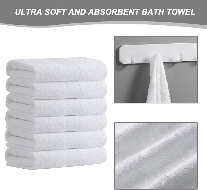 Aibaser Viscose from Bamboo and Cotton Bath Towels Set of 6-27x54 Inch Ultra Soft, Highly Absorbent Large Shower Towels for Bathroom, Spa & Gym (6 Piece Set) (White)