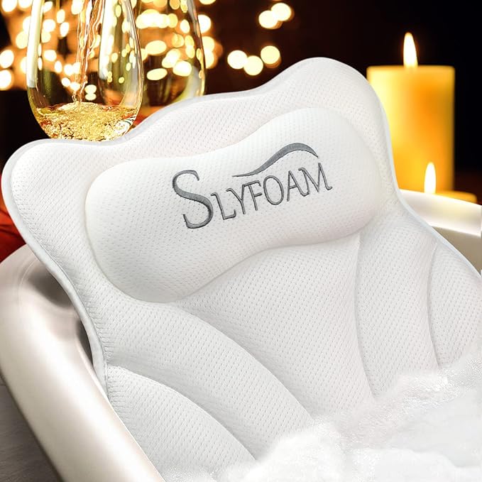 Bath Pillow, Bathtub Pillow with Anti-Slip Suction Cups, 4D Mesh Soft Spa Bath Tub Pillow Headrest, Bath Pillows for Tub with Neck and Back Support Fits Bathtub Spa Tub Jacuzzi, Fathers Day Dad Gifts