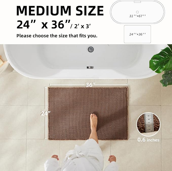 TYUU Waffle Bath Mat, Boho Bathroom Rugs Non Slip Washable Super Absorbent Quick Dry Bath Mat Farmhouse Bathroom Decor, 36"x24" Mocha