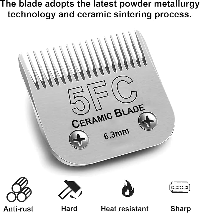 5FC Blade Dog Grooming Clipper Blades,Compatible with Andis Dog Clipper | Grooming Blade for Oster A5,Wahl KM Series Detachable Ceramic Blade & Stainless Steel Blade,Size-5 FC 1/4-Inch Cut Length