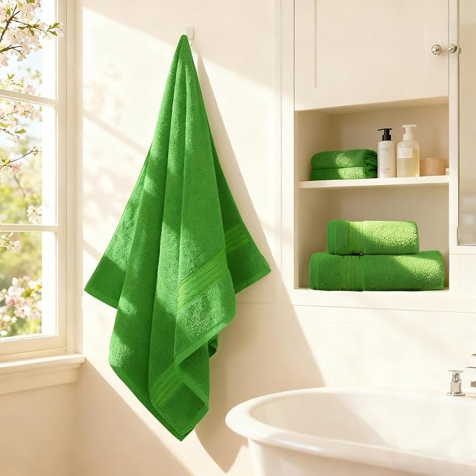 COZYART Kelly Green Bath Towels for Bathroom 6 Pcs, Turkish Cotton Bath Towel Set Super Soft Highly Absorbent Durable 650 GSM Shower Towels for Daily Use