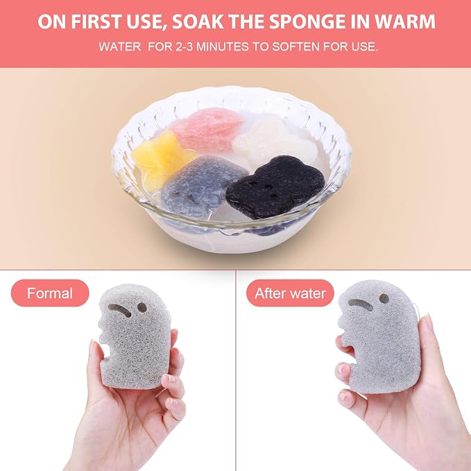 5 Pcs Konjac Baby Sponge for Bathing, Kids Bath Sponges for Infants, Toddler Bath Time, Cute Shapes and Safe Plant-Based Konjac Baby Bath Accessories, 5pcs