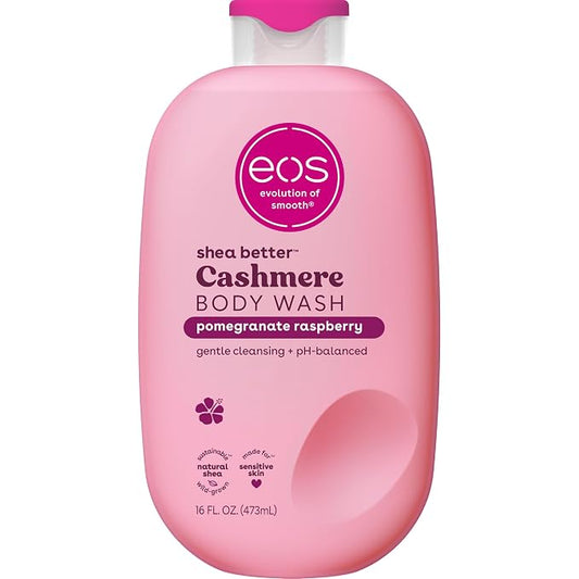 eos Cashmere Body Wash – Pomegranate Raspberry, Moisturizing Body Wash, Creamy Gel Formula, with Shea Butter, Glycerin, Vitamin E, pH Balanced, Sensitive Skin, Vegan, 16 fl oz