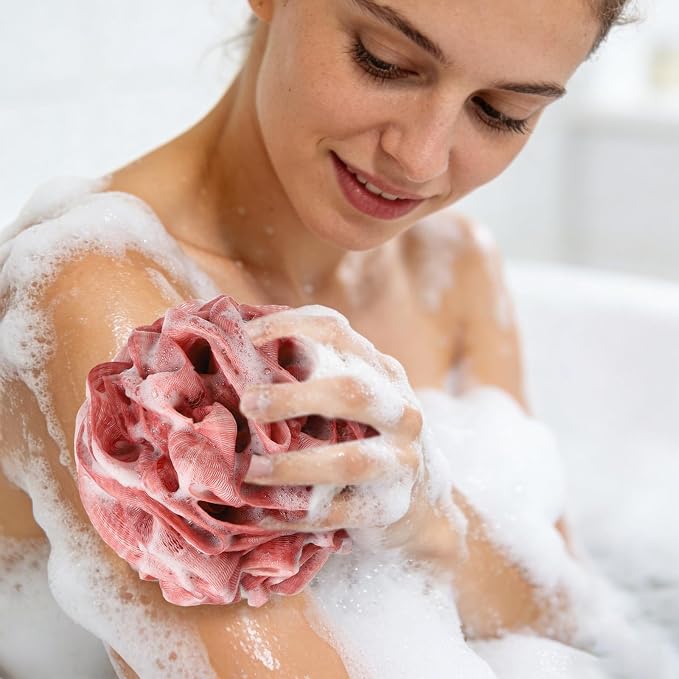 Loofah Sponge 75g/Piece, Mesh Bath Sponge Exfoliating Body Scrubber Ball Pack of 6, Large