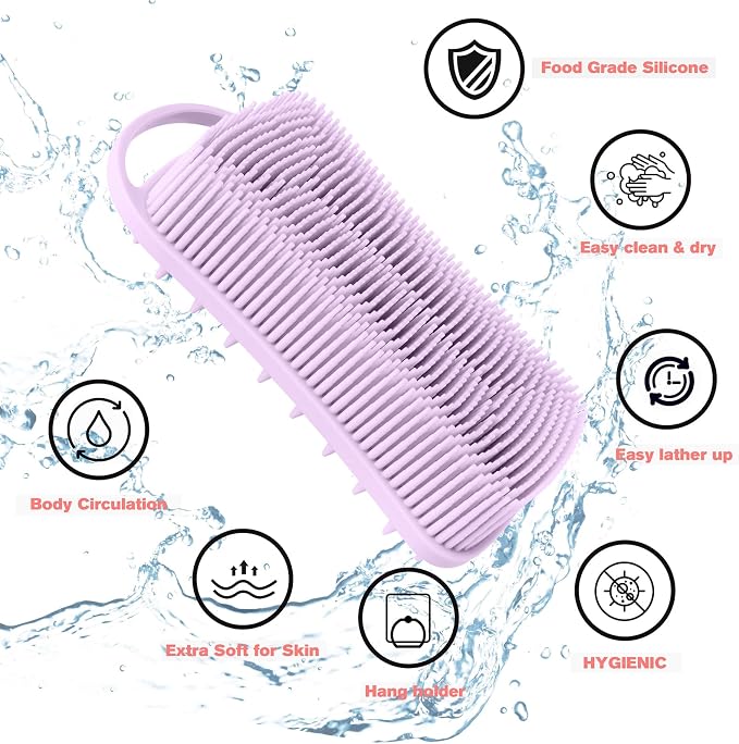 2PCS Silicone Body Scrubber, Loofah for Women, Gentle Exfoliating Shower Cleaner Bath Brush, Rubber Body Wash Deep Cleaning & Exfoliator & Massage, Travel-Friendly for Bathroom