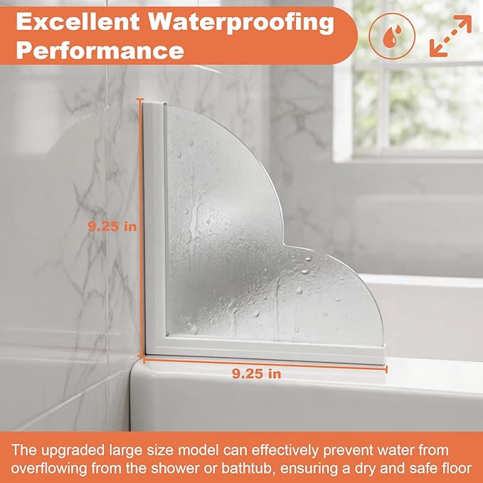 Splash Guard for Bathtub, Large Shower Splash Guard, Waterproof Self-Adhesive Shower Corner Water Guards for Walk, Bath Tub Guards to Keep Water Blocker for Sink & Rental 2 Pack 9.25x9.25 In