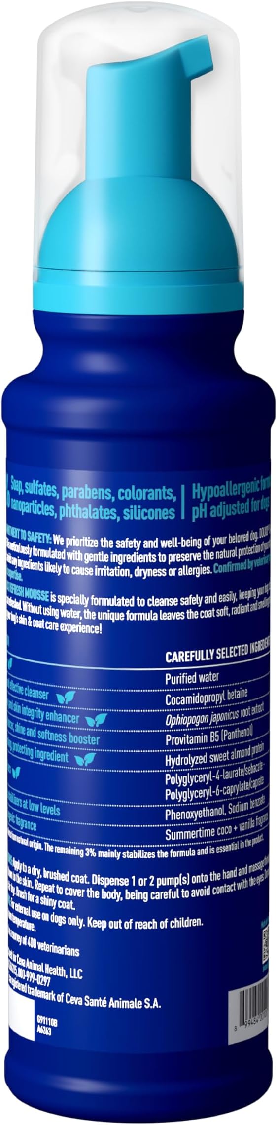 DOUXO SPA Waterless Dog Shampoo, 10 fl oz, Leave-On Mousse, Cleans and Refreshes, Leaves the Coat Soft, Radiant and Smelling Great, Ultra-Safe Formula
