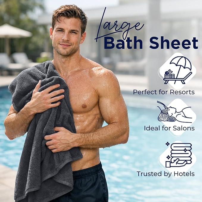DAN RIVER 2 Pack Luxury Bath Sheets 35x70, 600 GSM, Soft & Quick Dry 100% Ring Spun Cotton Towels Ideal for Hotels, Spas, Gyms & Salons Extra Large, Dark Gray